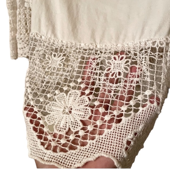 Floral Crocheted Creamy White Mini Dress Bell Sleeves. Coastal Gramma - Picture 7 of 11
